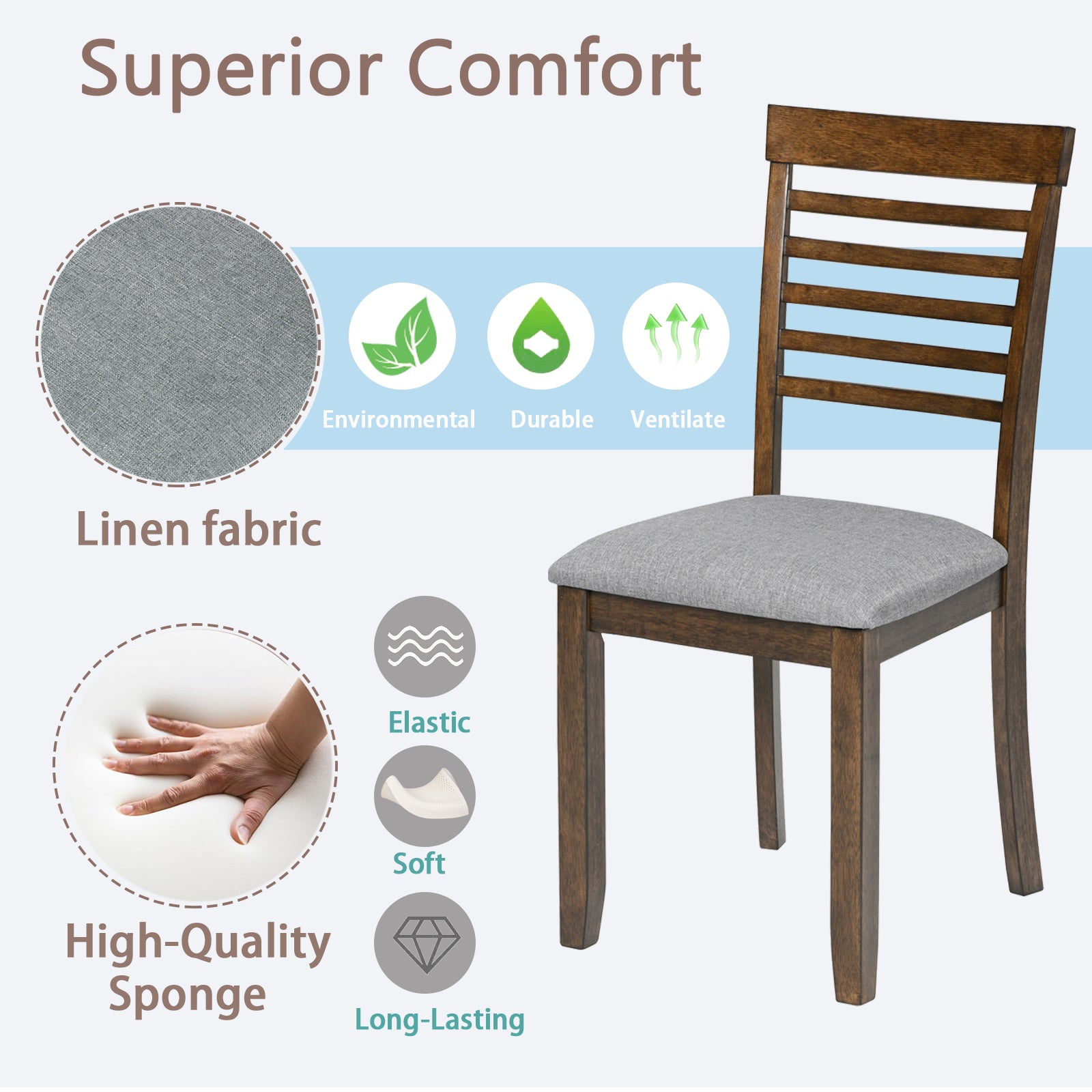 Wooden Dining Chairs Set Of 4, Kitchen Chair With Padded Seat, Upholstered Side Chair For Dining Room, Living Room, Walnut Walnut Dining Room Rubberwood Rubber Wood