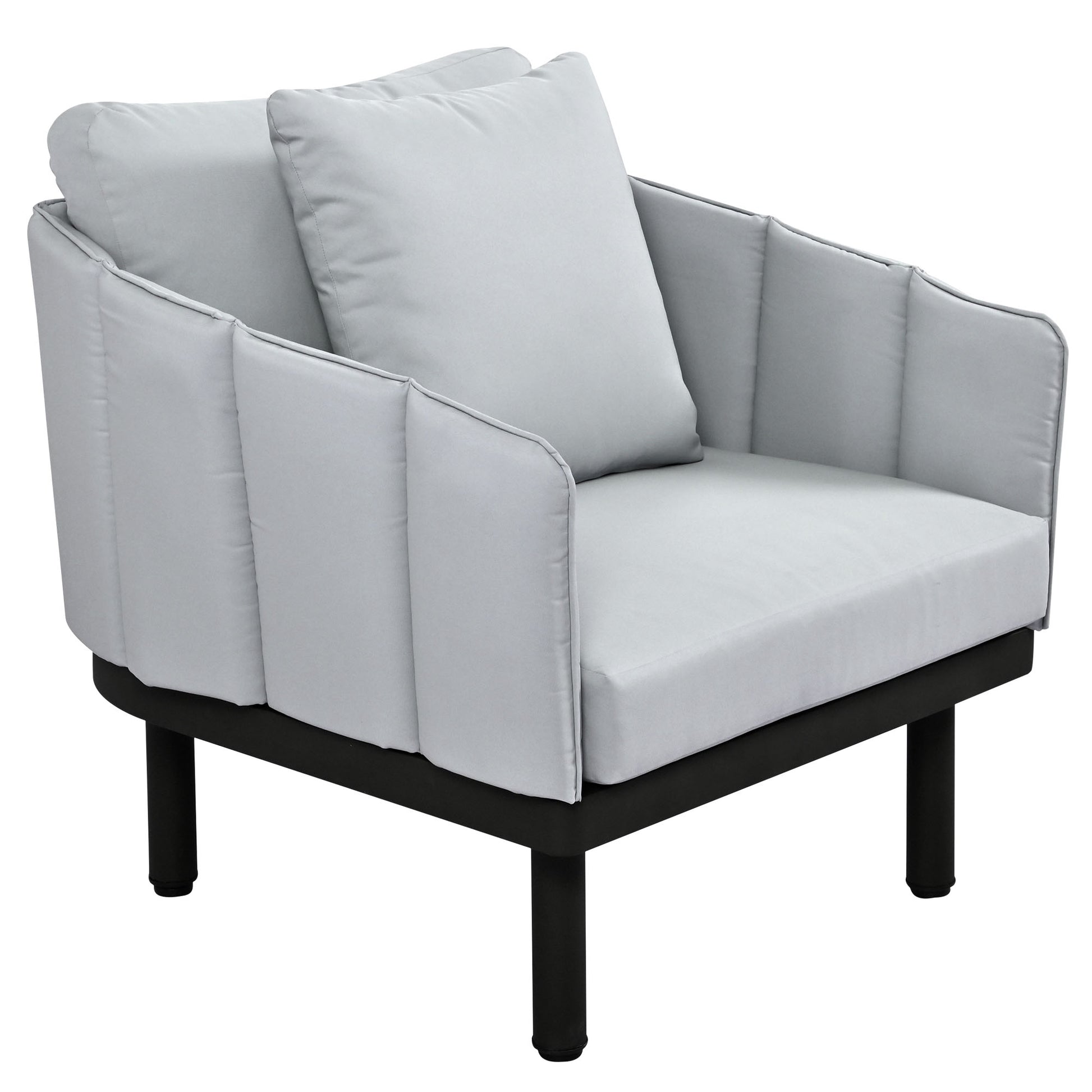 Luxury Modern 4 Piece Outdoor Iron Frame Conversation Set, Patio Chat Set With Acacia Wood Round Coffee Table For Backyard, Deck, Poolside, Indoor Use, Loveseat Arm Chairs, Gray Yes Sectional Gray Weather Resistant Frame Water Resistant Cushion Garden &