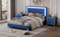Full Size Upholstered Bed Frame With Led Lights,Modern Velvet Platform Bed With Tufted Headboard,Blue Blue Velvet