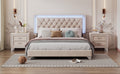 Queen Size Upholstered Bed Frame With Led Lights,Modern Velvet Platform Bed With Tufted Headboard,Beige Beige Velvet