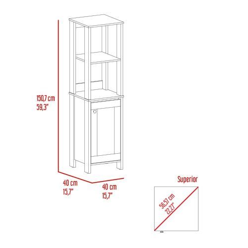 Linen Single Door Cabinet 59" H, Two Interior Shelves, Two Open Shelves, Light Gray Gray Particle Board Particle Board