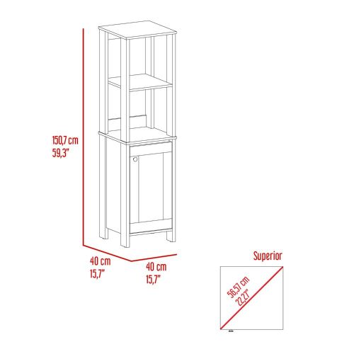 59.3H" Linen Single Door Cabinet, Two Interior Shelves, Two Open Shelves, Light Gray Gray Particle Board Particle Board