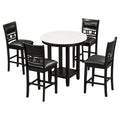 5 Piece Counter Height Dining Round Table Set With One Faux Marble Top Dining Table And Four Pu Leather Chairs,Dark Espresso Espresso Mdf