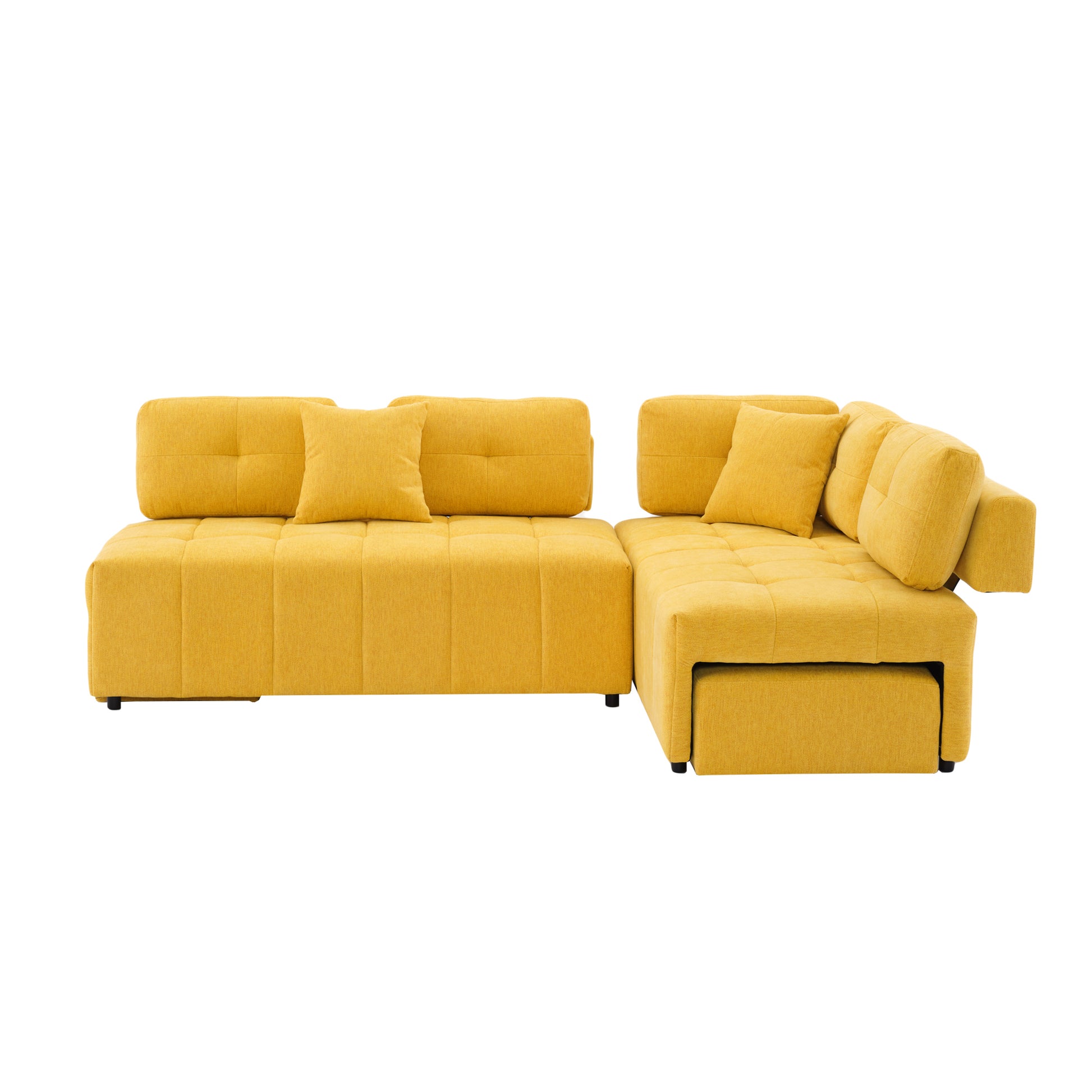 91.73" L Shaped Sofa Sectional Sofa Couch With 2 Stools And 2 Lumbar Pillows For Living Room, Yellow Yellow Chenille