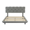 Full Size Upholstered Bed With Light Stripe, Floating Platform Bed, Linen Fabric,Gray Full Gray Linen