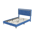 Full Size Upholstered Bed Frame With Led Lights,Modern Velvet Platform Bed With Tufted Headboard,Blue Blue Velvet