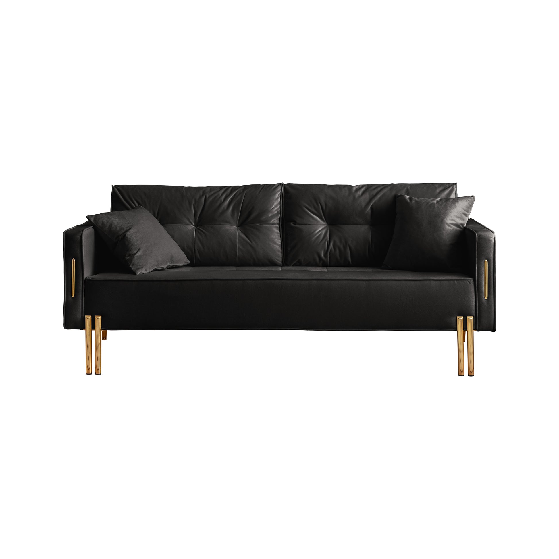 70" Velvet Sofa Couch Luxury Modern Upholstered 3 Seater Sofa With 2 Pillows For Living Room, Apartment And Small Space Black Modern Foam Velvet 3 Seat