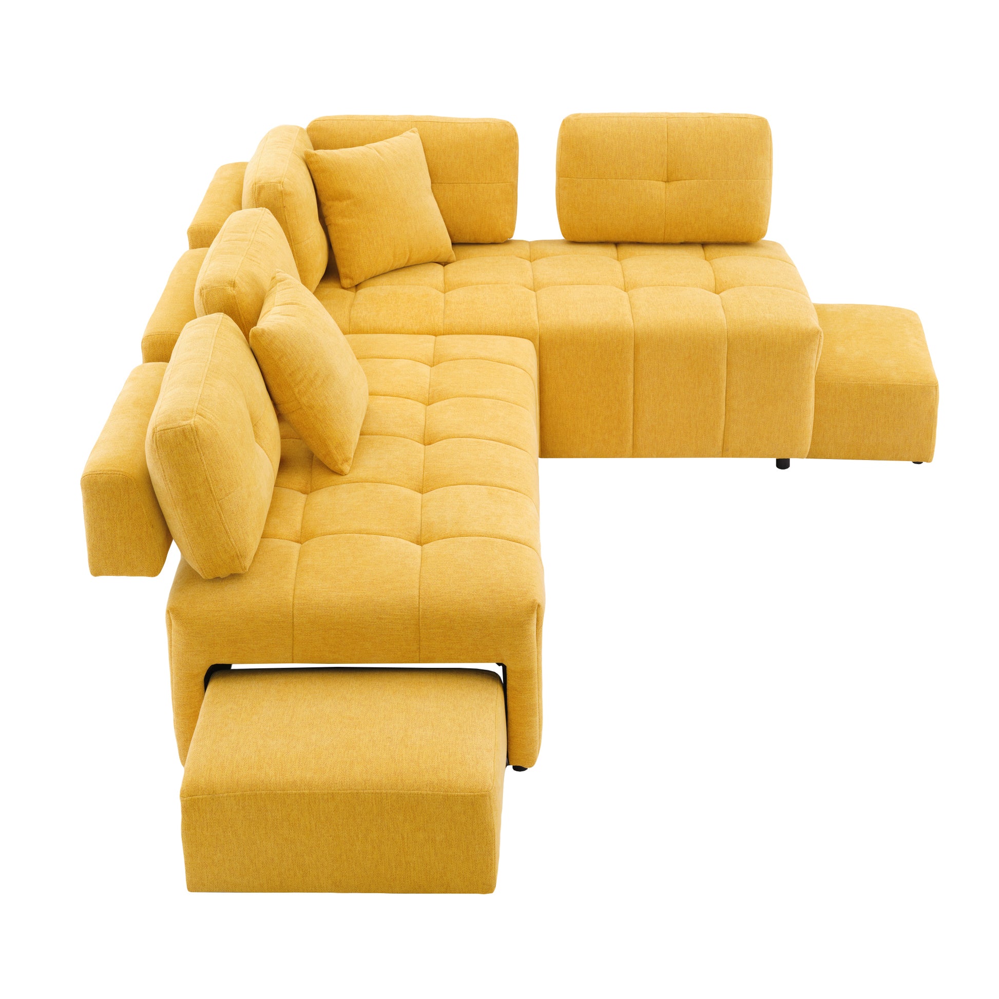 91.73" L Shaped Sofa Sectional Sofa Couch With 2 Stools And 2 Lumbar Pillows For Living Room, Yellow Yellow Chenille