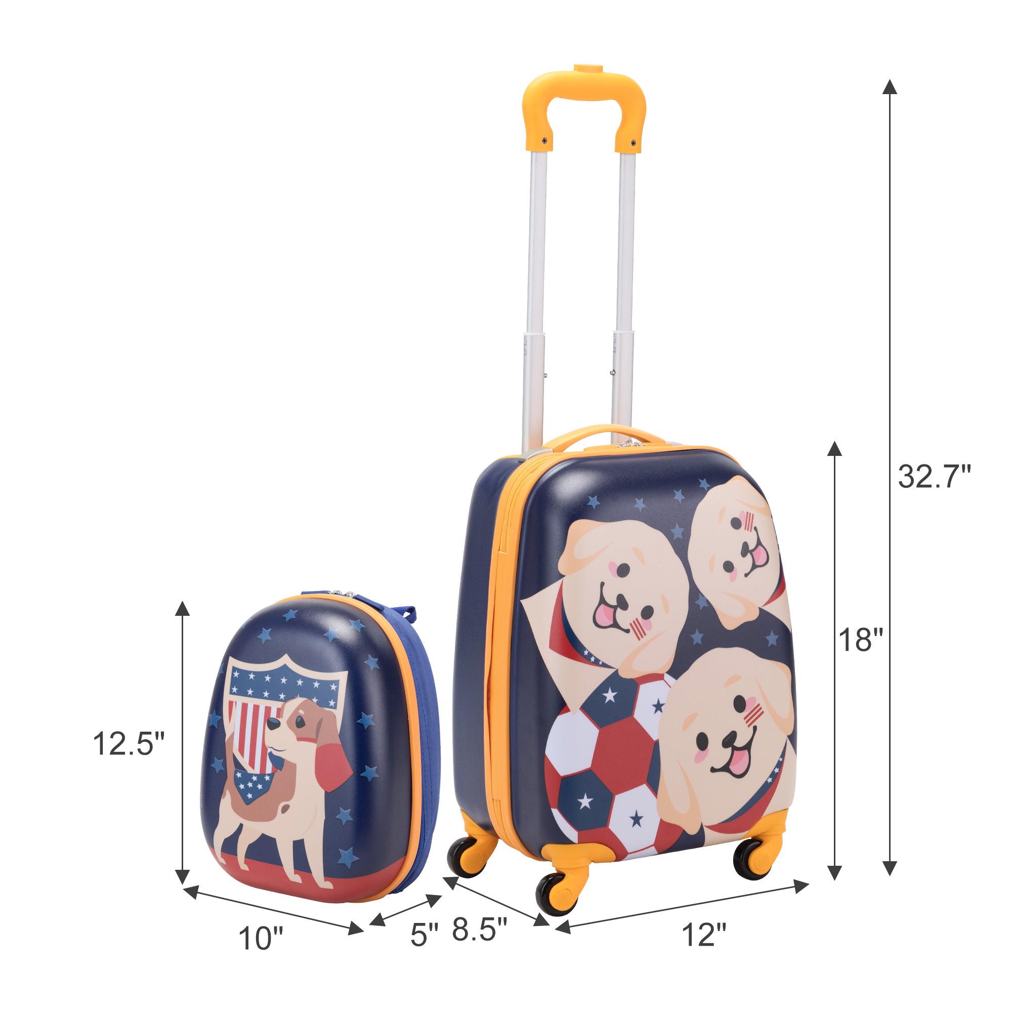 2PCS Kids Luggage Set with 16" Rolling Suitcase and blue-abs+pc