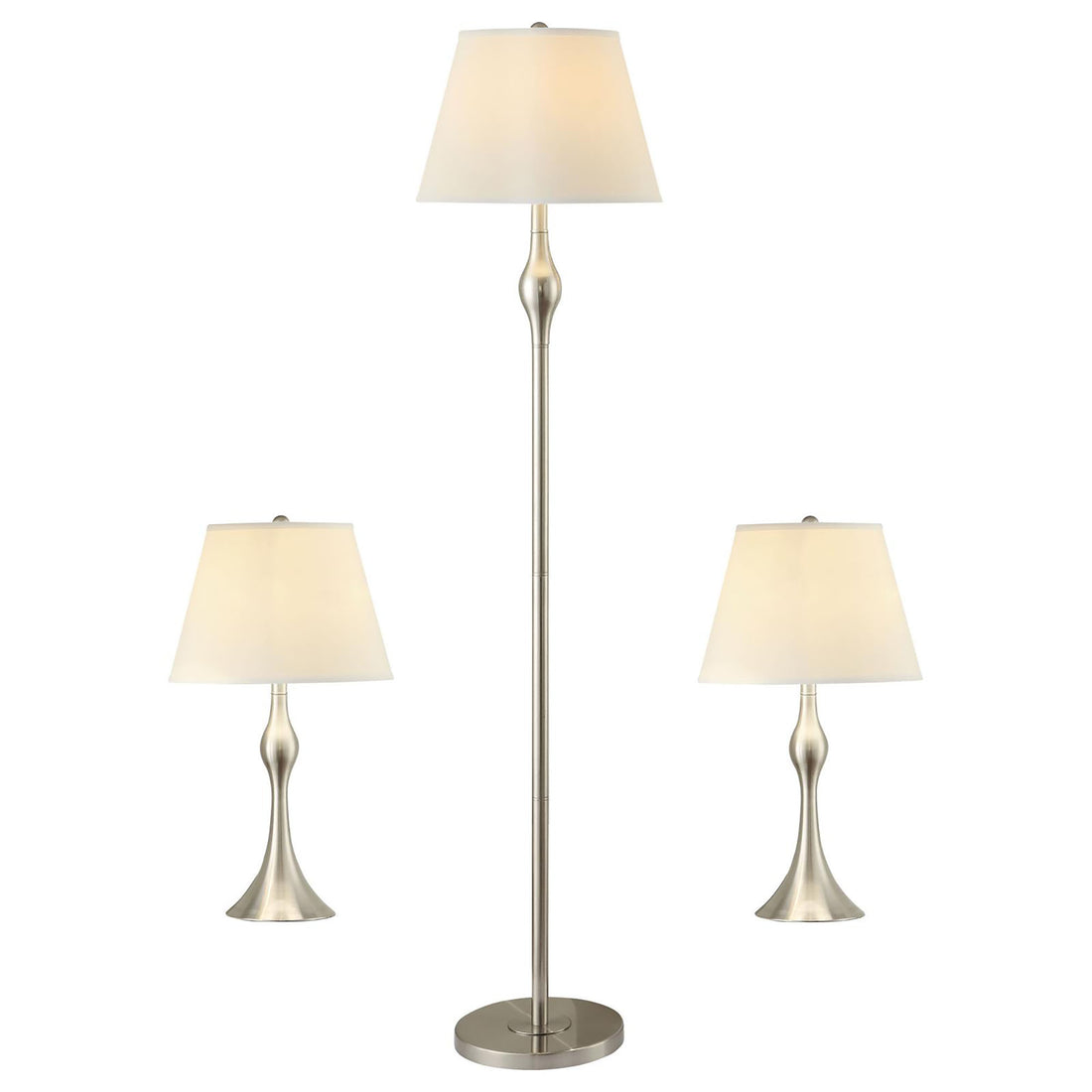 Beige And Brushed Nickel 3 Piece Lamp Set Silver Table&Floor Lamps Contemporary,Modern Living Room Metal