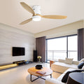 52 Inch Flush Mount Ceiling Fan Dc 3 Solid Wood Fan Blade Noiseless Reversible Motor Remote Control With Light White Metal & Wood