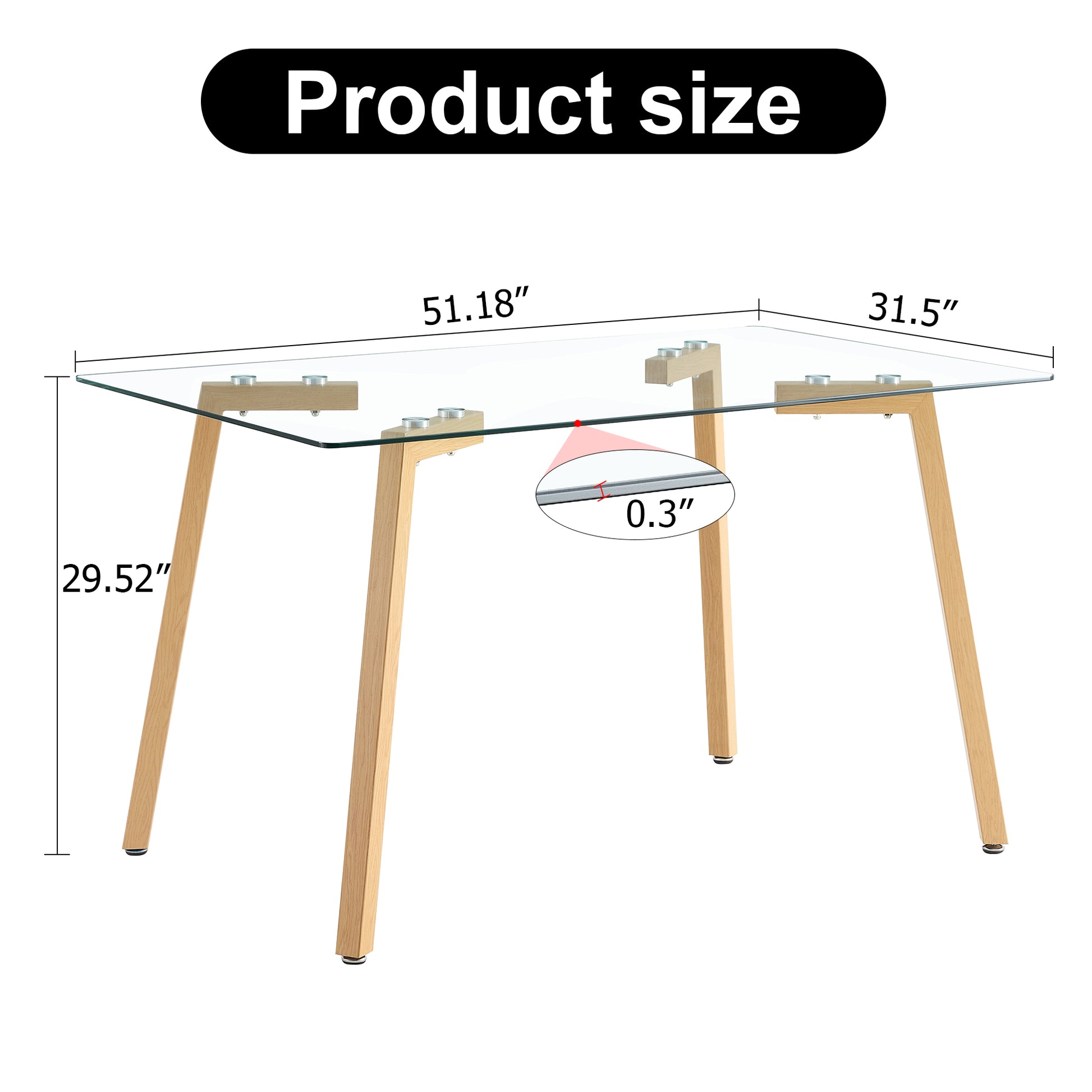 Glass Dining Table Modern Minimalist Rectangle, Suitable For 4 6 People, Equipped With 0.31 "Tempered Glass Tabletop And Metal Legs, Writing Desk, Suitable For Kitchen, Dining Room, And Living Room Transparent Glass