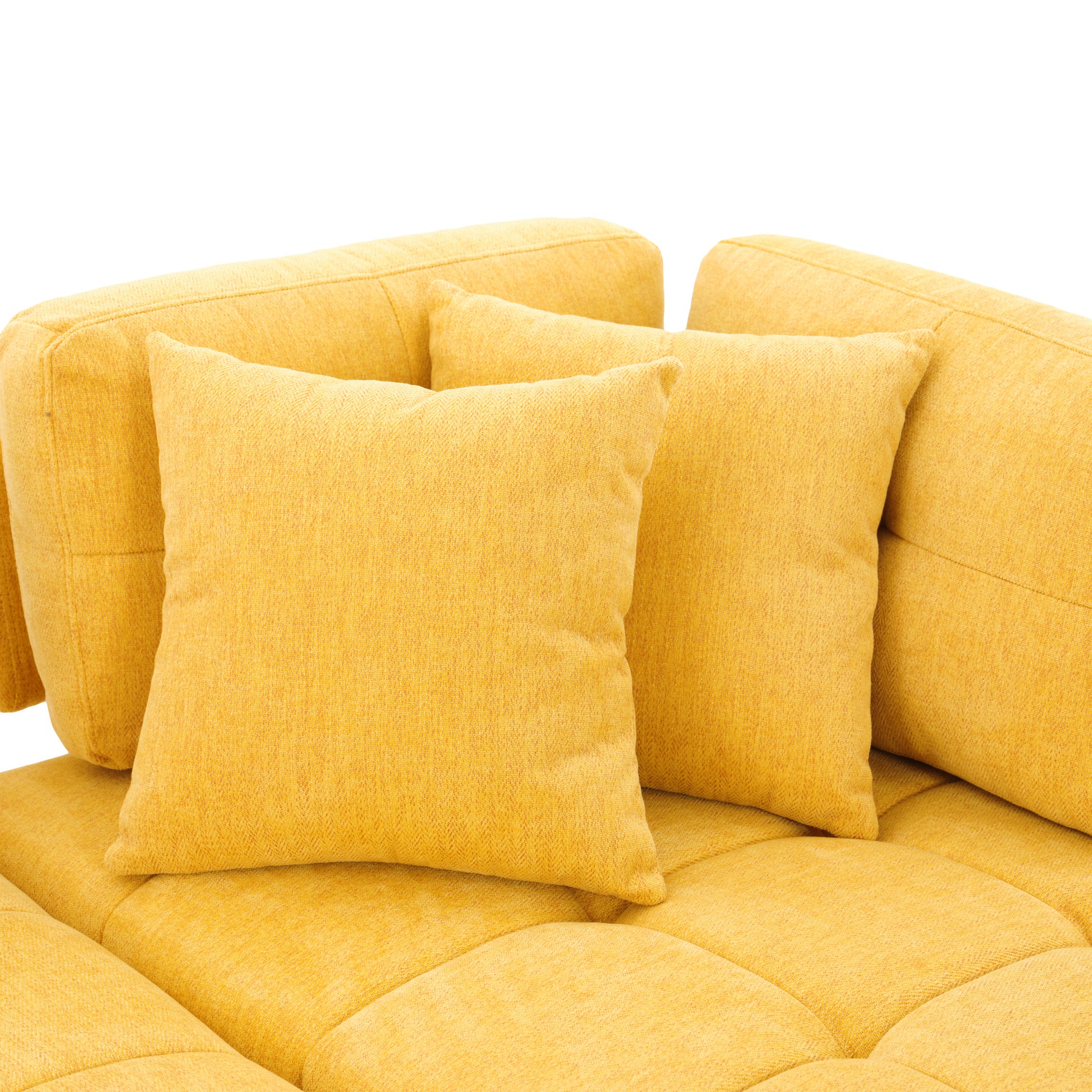 91.73" L Shaped Sofa Sectional Sofa Couch With 2 Stools And 2 Lumbar Pillows For Living Room, Yellow Yellow Chenille