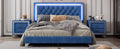 Queen Size Upholstered Bed Frame With Led Lights,Modern Velvet Platform Bed With Tufted Headboard,Blue Blue Velvet