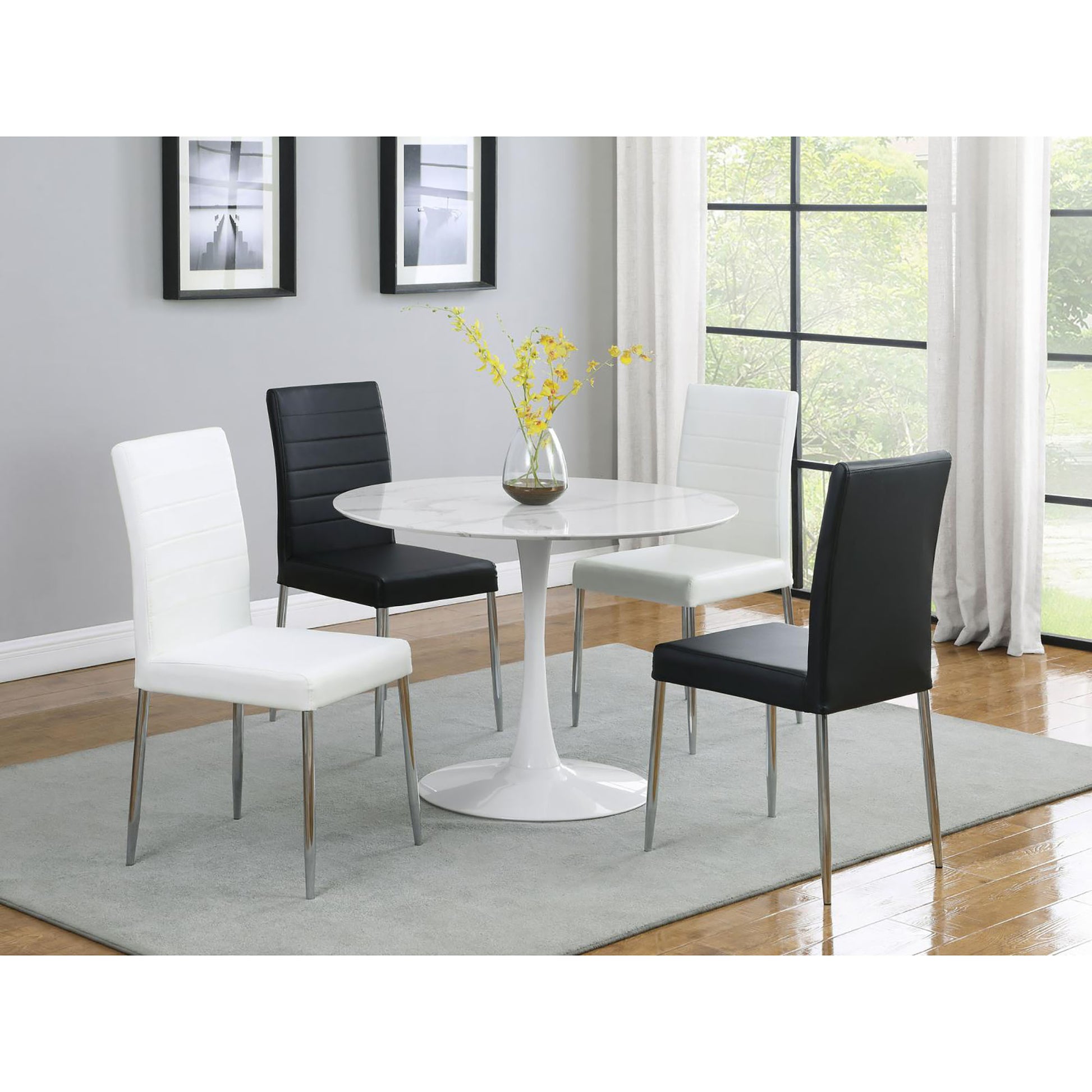 White 40 Inch Dining Table White Dining Room Contemporary,Modern Tabeltop Round Kitchen & Dining Tables Metal Pedestal