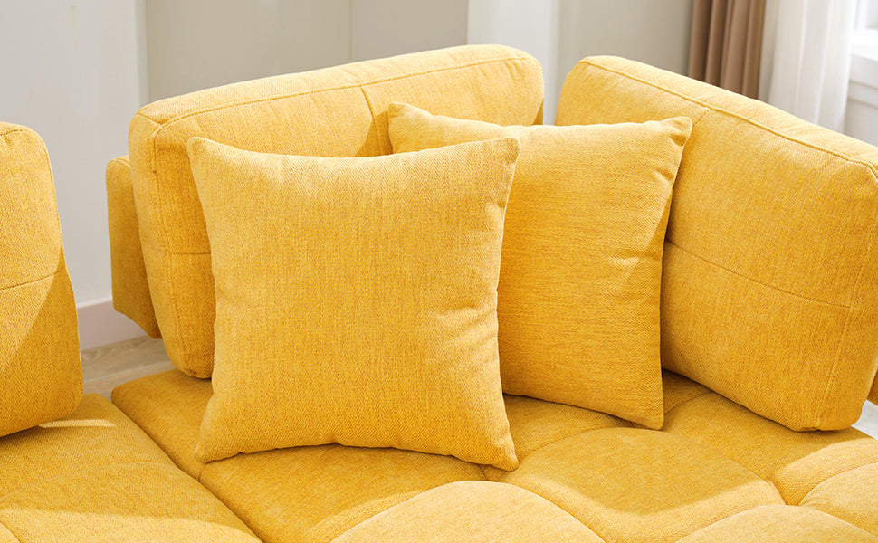 91.73" L Shaped Sofa Sectional Sofa Couch With 2 Stools And 2 Lumbar Pillows For Living Room, Yellow Yellow Chenille