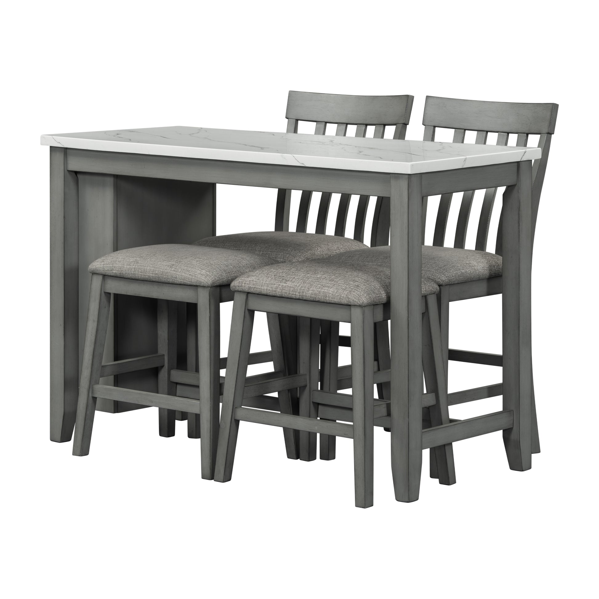 5 Piece Counter Height Dining Table Set With Built In Storage Shelves,Grey Grey Mdf