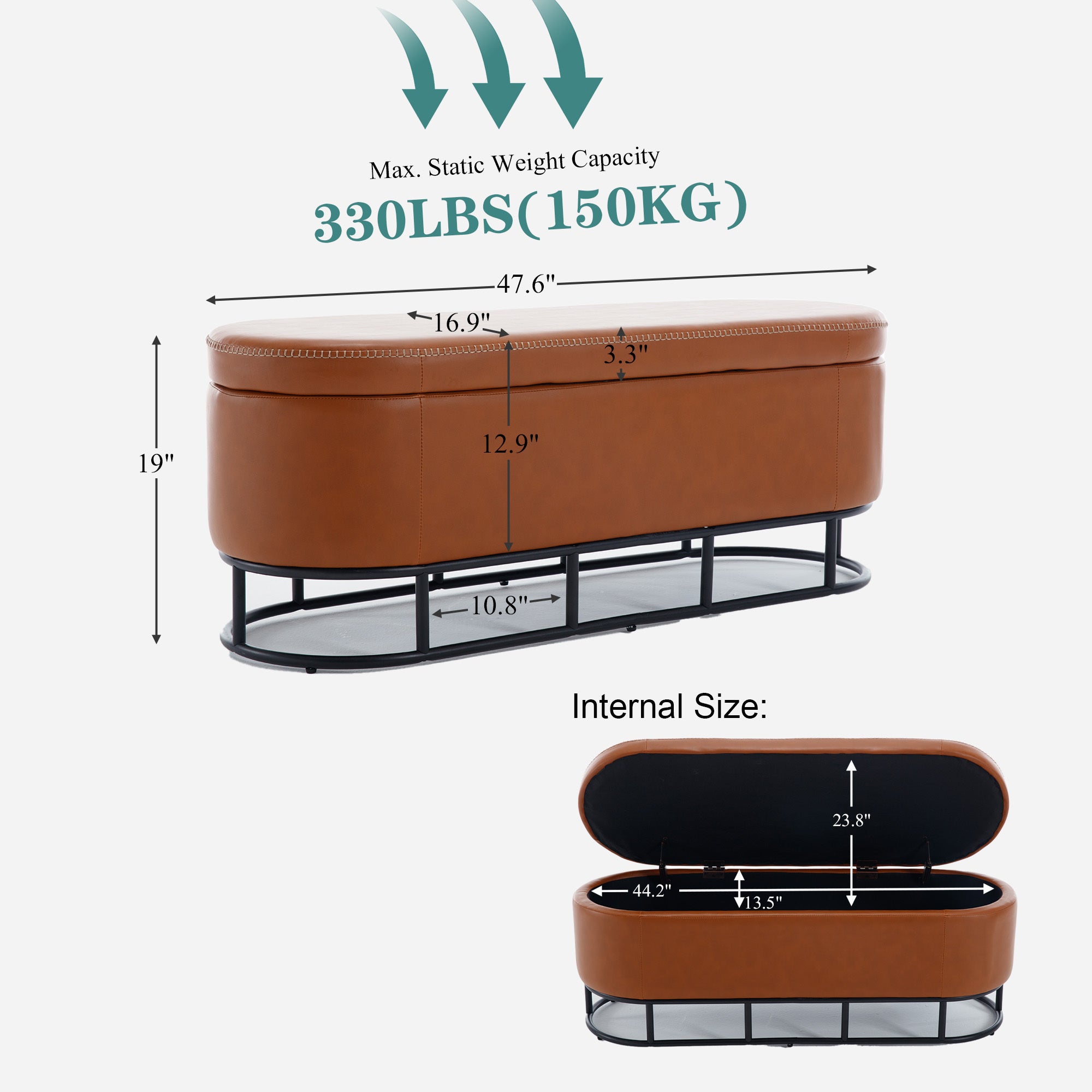 Oval Storage Bench for Living Room Bedroom End of brown-primary living space-modern-metal-internal
