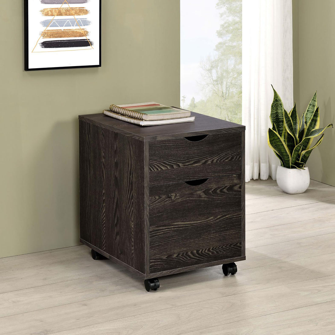 Dark Oak 2 Drawer File Cabinet With Casters Mobile File Cabinets 1 2 Drawers Oak Brown Office Mobile Contemporary,Modern Wood