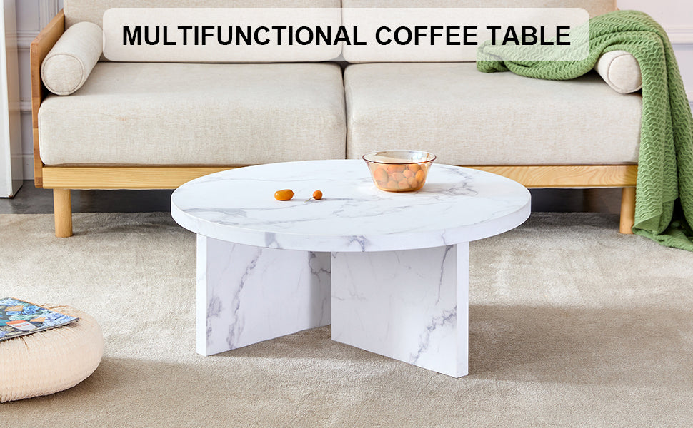 A White Mdf Material Circular Patterned Coffee Table, A 31.4 Inch White Center Table, Modern Coffee Table, Suitable For Small Spaces And Living Rooms. White Mdf