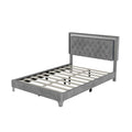 Full Size Upholstered Bed Frame With Led Lights,Modern Velvet Platform Bed With Tufted Headboard,Gray Gray Velvet