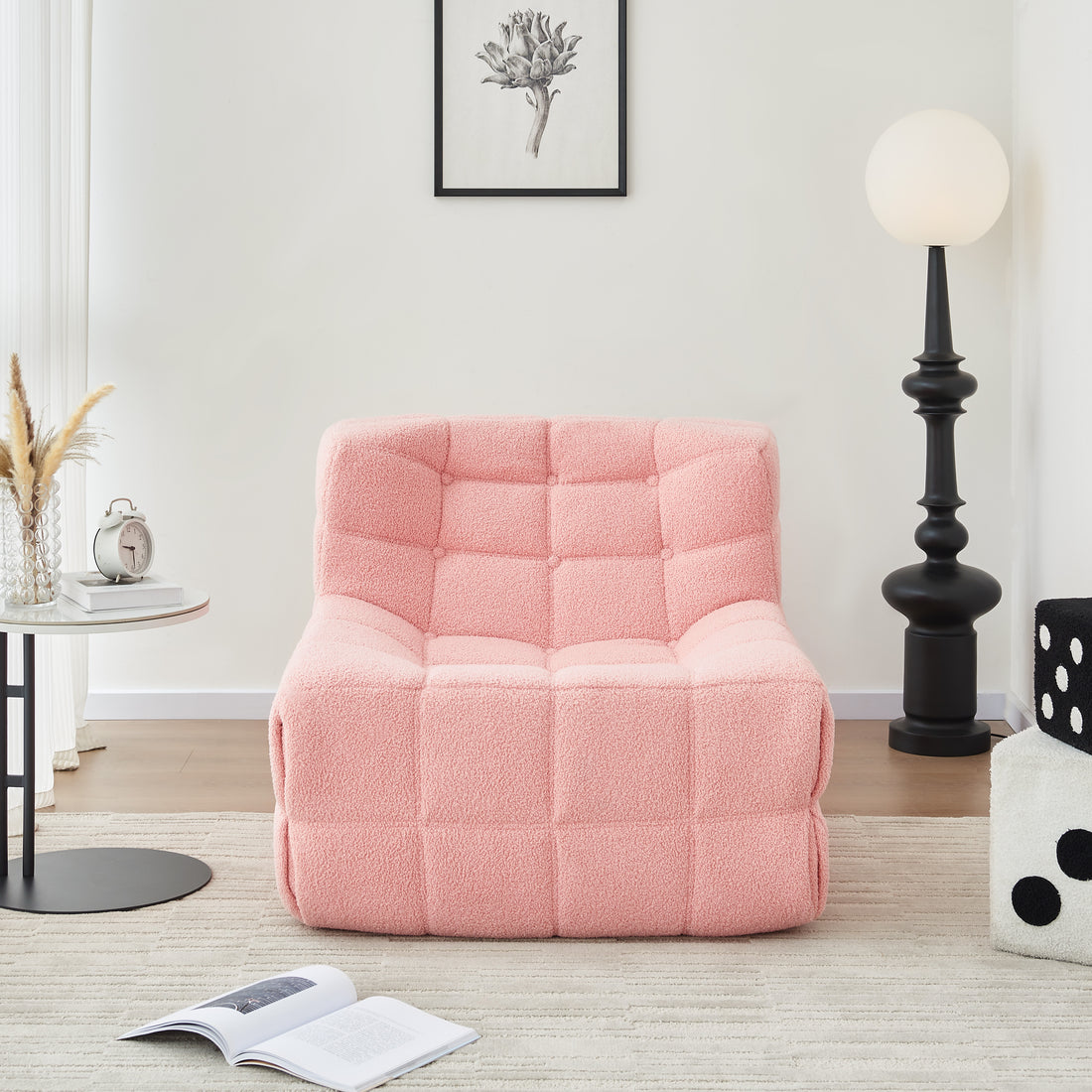 Bean Bag Chair Sofa, Sherpa Beanbag Chair Couch For Adults, Armless Tufted Bean Bag Lounge Soft Comfy Chair For Bedroom, Living Room Or Balcony Pink Pink Foam