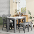 5 Piece Counter Height Dining Table Set With Built In Storage Shelves,Grey Grey Mdf