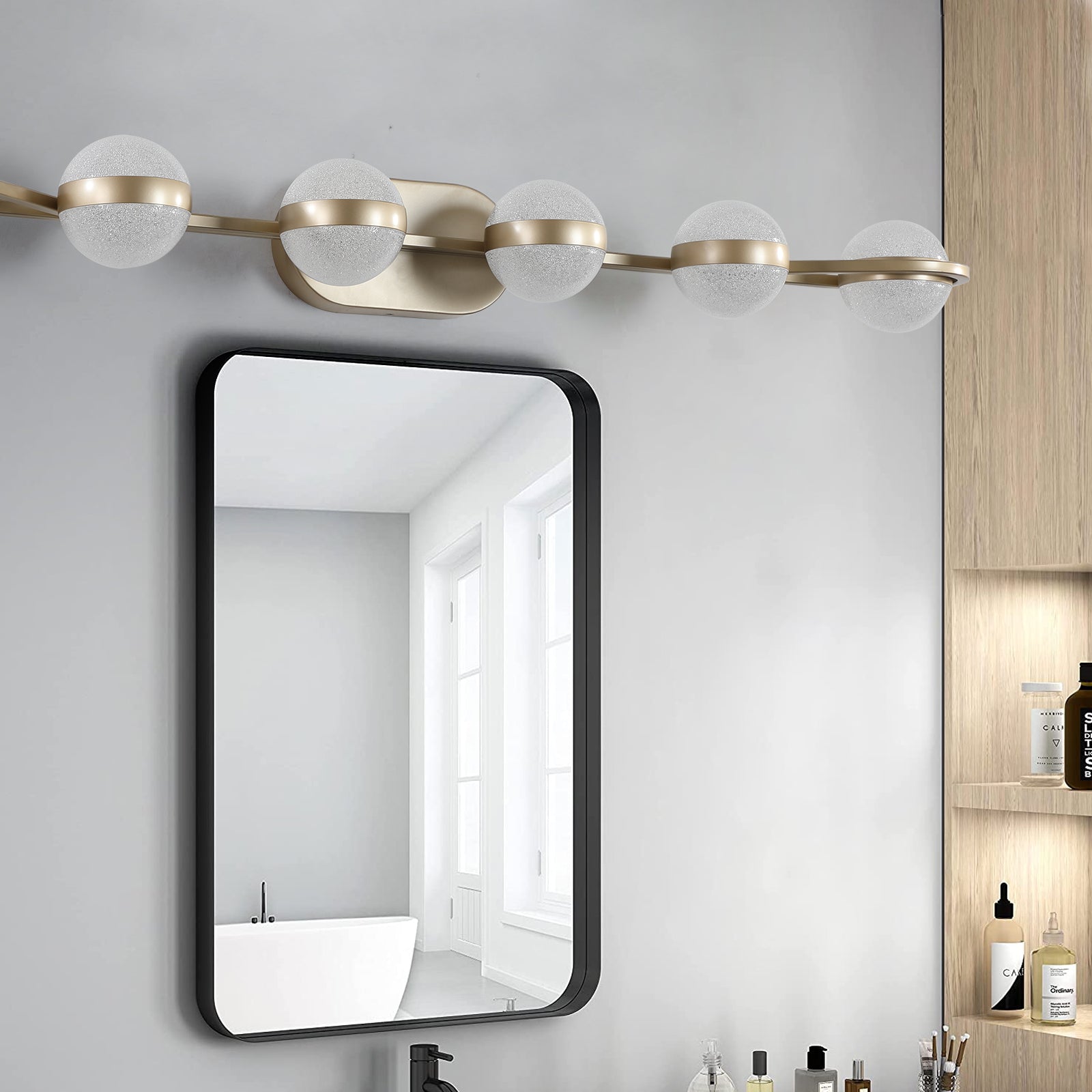 Modern Minimalist Bathroom Vanity Light, Led 6 Bulb Frosted Glass Shades, Wall Mounted Decorative Lighting Fixture, Suitable For Bathroom Vanity Mirror Champagne Gold Brushed Gold Modern Acrylic