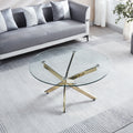 Modern Round Tempered Glass Coffee Table With Chrome Legs Gold Tempered Glass