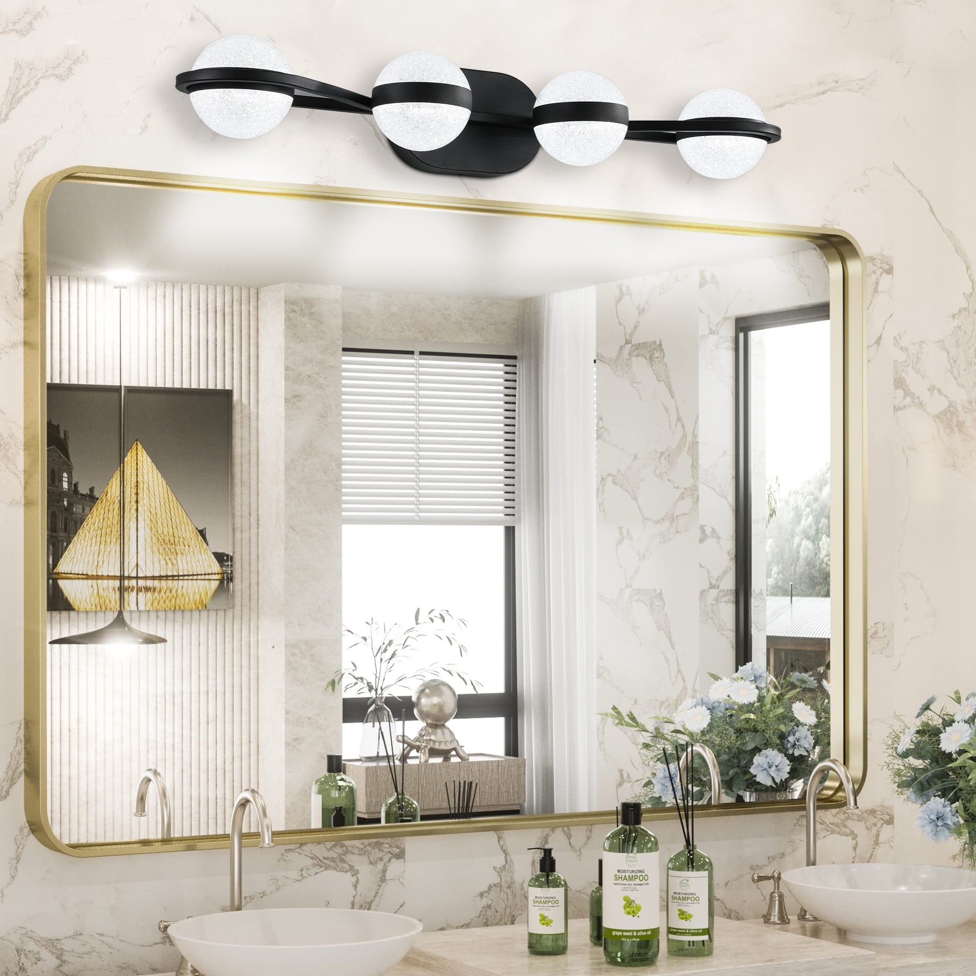 Modern Minimalist Bathroom Vanity Light, Led 4 Bulb Frosted Glass Shades, Wall Mounted Decorative Lighting Fixture, Suitable For Bathroom Vanity Mirror Black Black Modern Acrylic