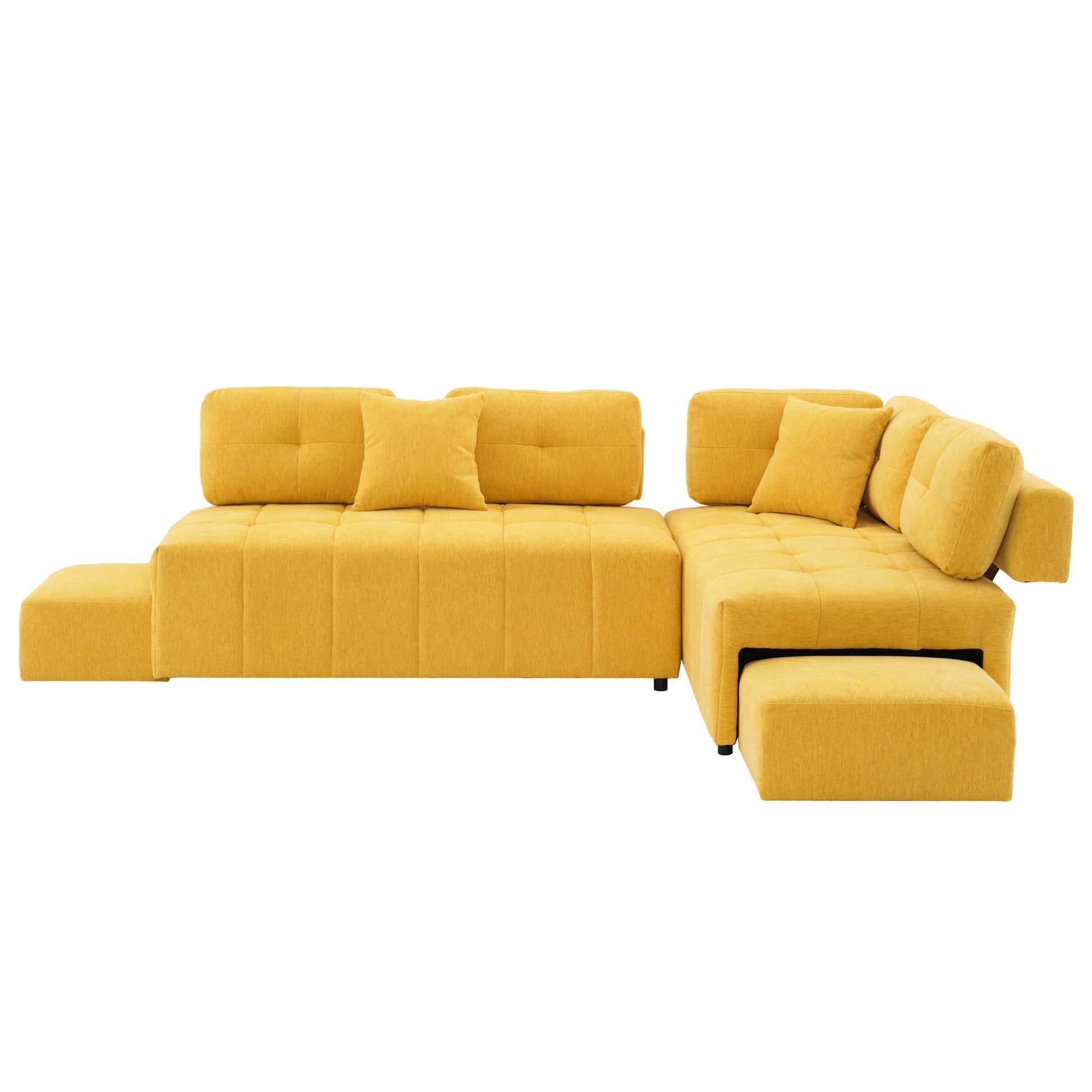 91.73" L Shaped Sofa Sectional Sofa Couch With 2 Stools And 2 Lumbar Pillows For Living Room, Yellow Yellow Chenille