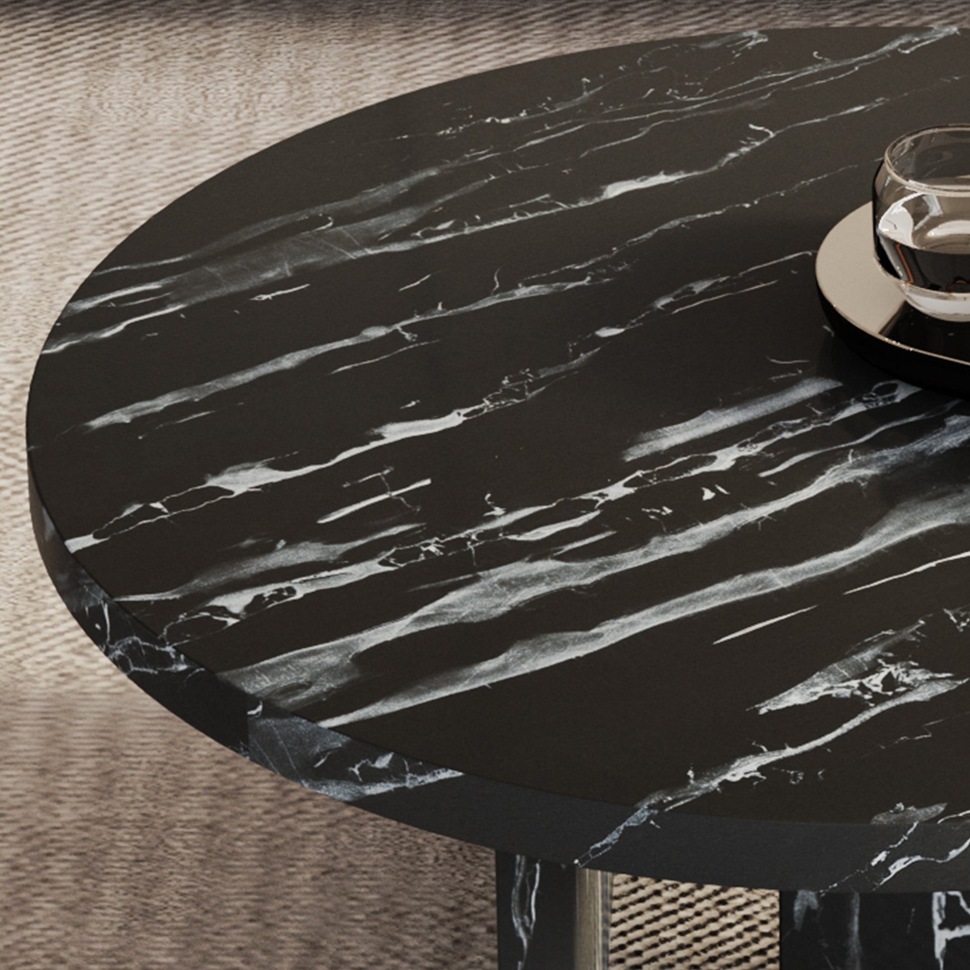 Black Mdf Material Circular Coffee Table With Texture, 31.4 Inch Black Middle Table, Modern Tea Table, Suitable For Small Spaces, Living Room. Black Mdf