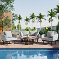 Luxury Modern 4 Piece Outdoor Iron Frame Conversation Set, Patio Chat Set With Acacia Wood Round Coffee Table For Backyard, Deck, Poolside, Indoor Use, Loveseat Arm Chairs, Gray Yes Sectional Gray Weather Resistant Frame Water Resistant Cushion Garden &