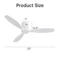 52 Inch Indoor Wooden Ceiling Fan With 3 Solid Wood Blades Remote Control Reversible Dc Motor Without Light White Metal & Wood