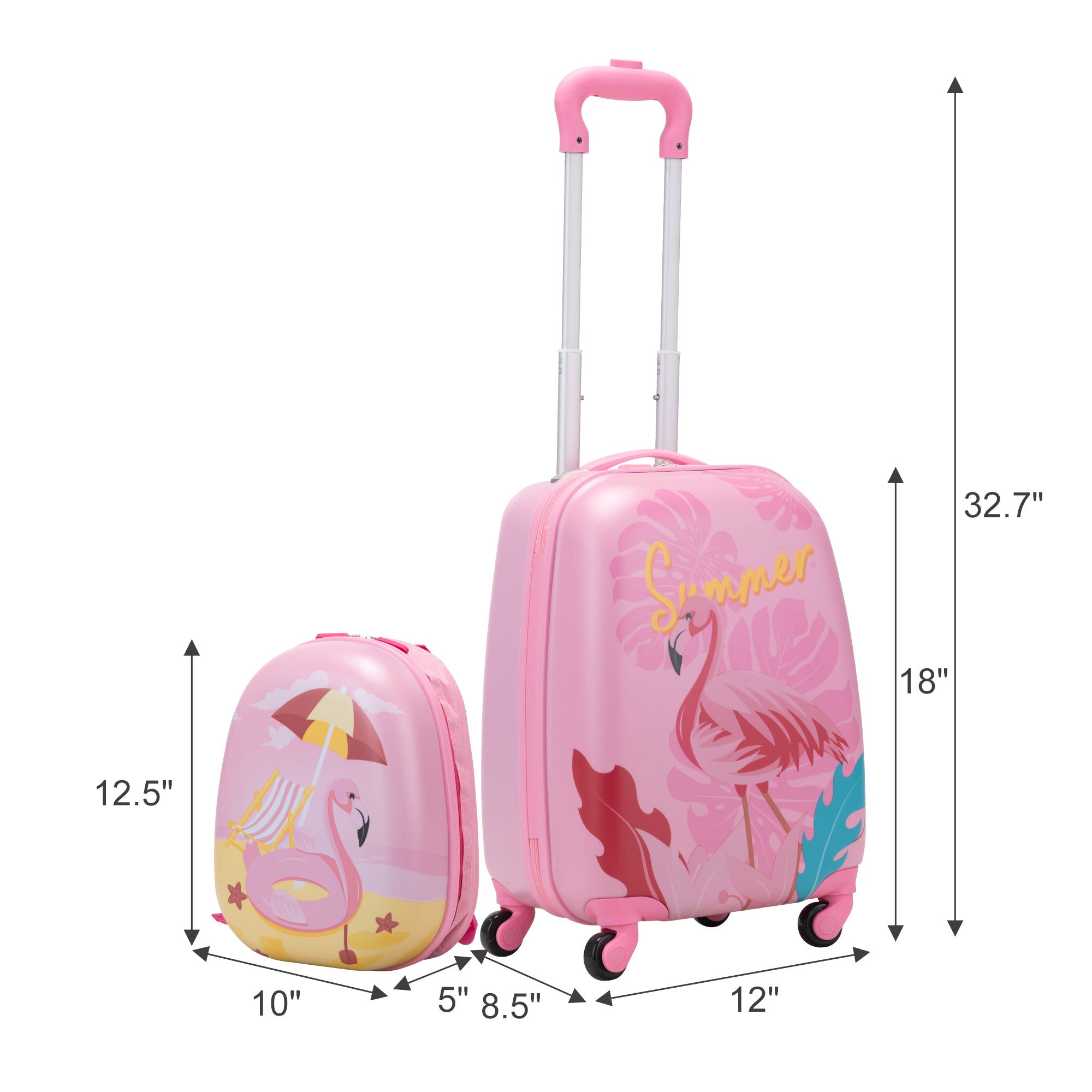 2PCS Kids Luggage Set with 16" Rolling Suitcase and pink-abs+pc