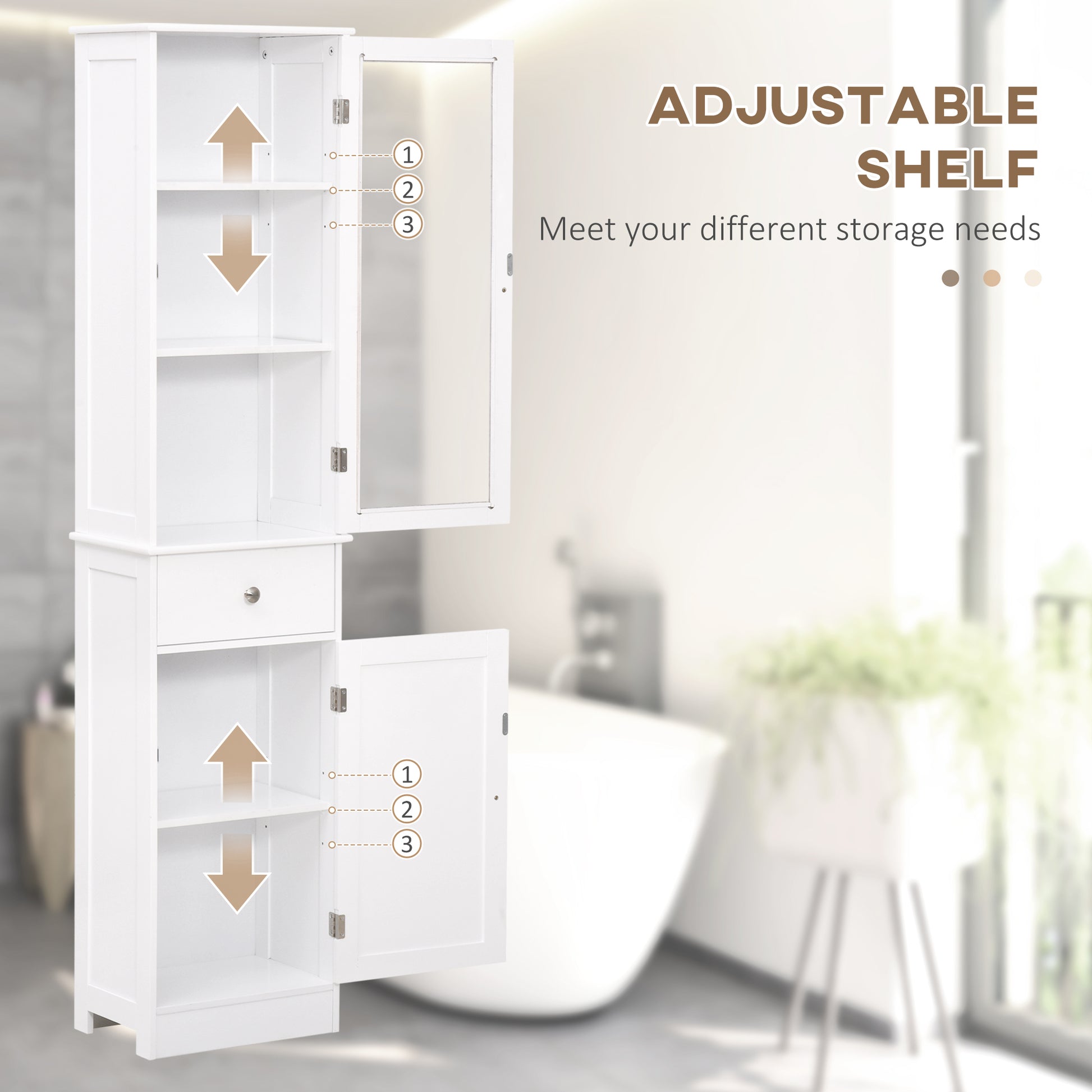 Kleankin Slim Bathroom Storage Cabinet, Tall Bathroom Cabinet, Narrow Linen Tower With Acrylic Door, Drawer And Shelves, White White Mdf