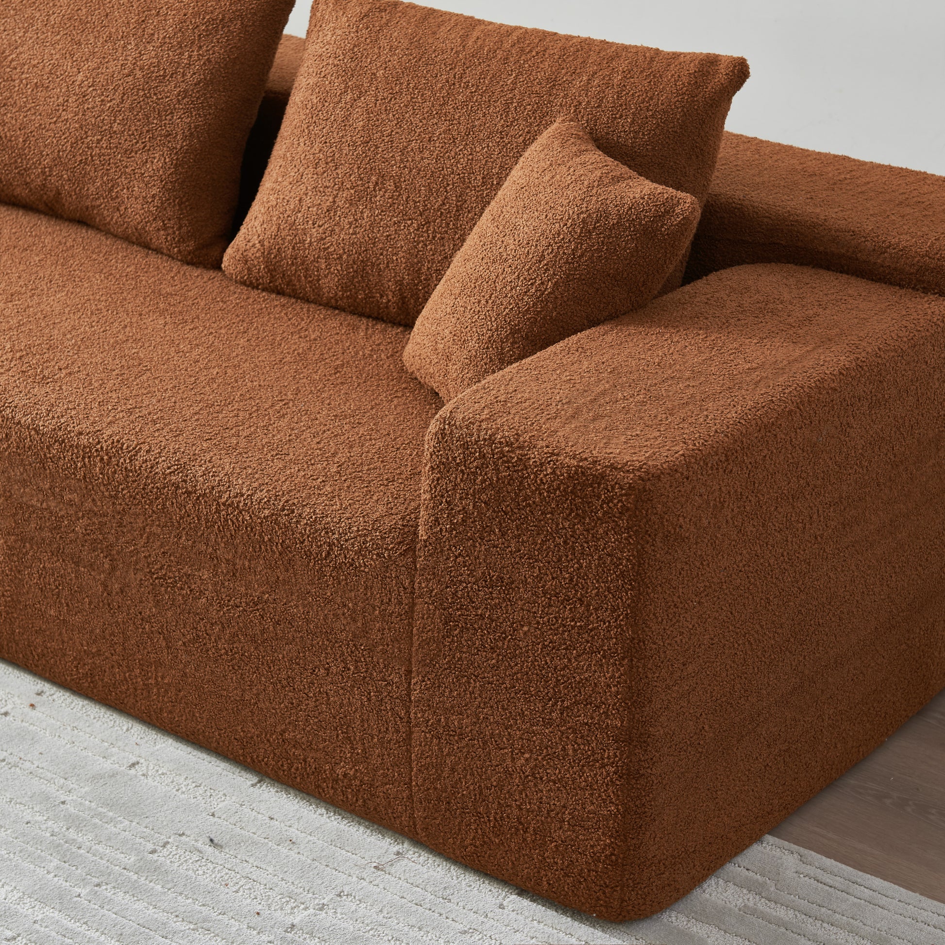 104.33" Sponge Sectional Sofa Couch For Living Room, L Shaped Modern Lamb Modular High Density Sponge Floor Sofa, Sherpa Fabric Sofa Couch With Chaise Lounge, Upholstered Corner Cloud Couch, Orange Orange Primary Living Space Pillow Back Square Arms Foam