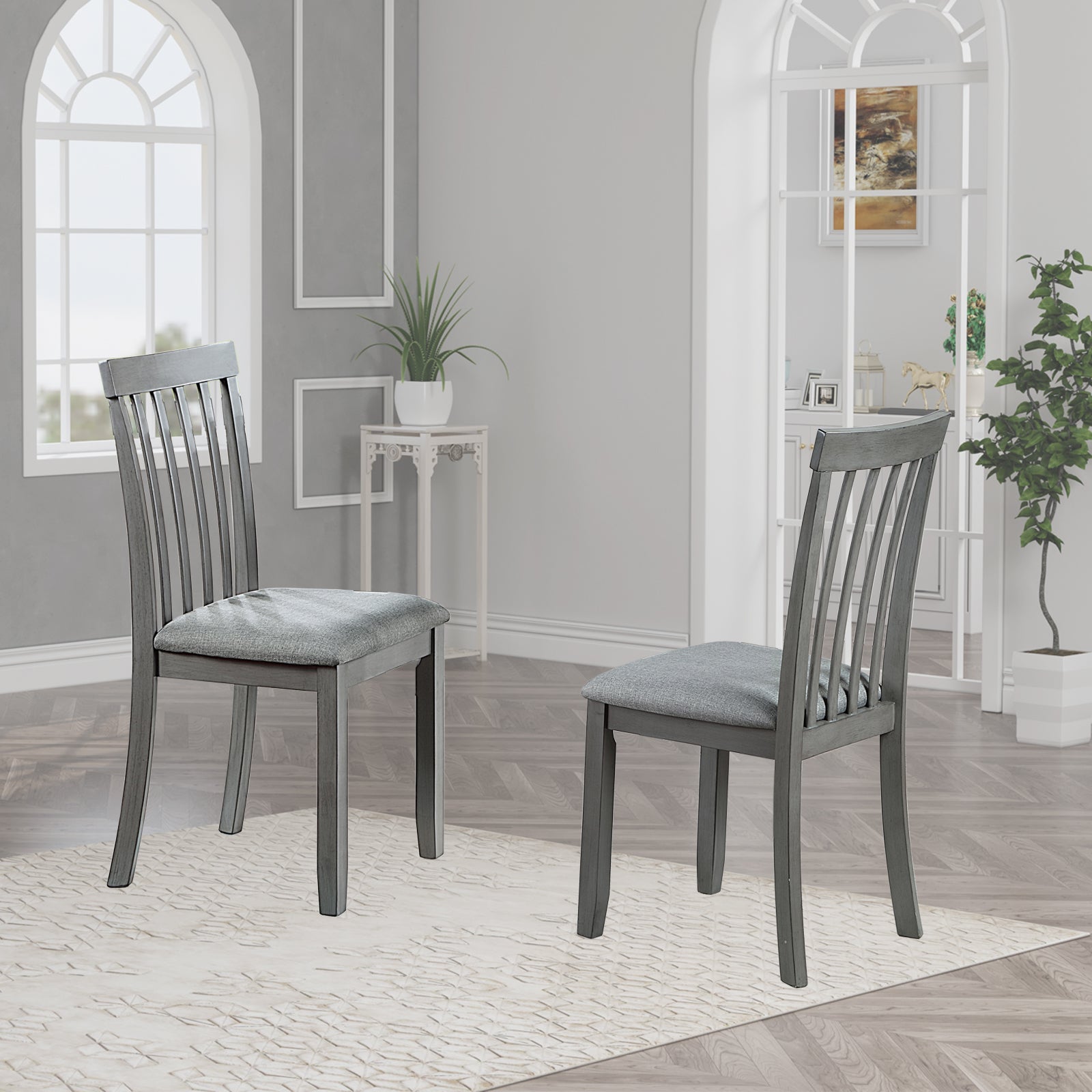 Wooden Dining Chairs Set Of 4, Kitchen Chair With Padded Seat, Upholstered Side Chair For Dining Room, Living Room, Gray Gray Dining Room Rubberwood Rubber Wood