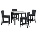 5 Piece Counter Height Dining Table Set With One Faux Marble Top Dining Table And Four Velvet Upholstered Chairs,Black Black Mdf