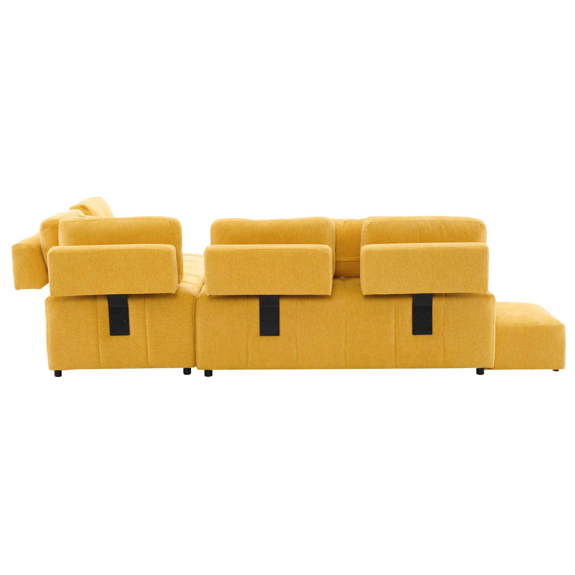 91.73" L Shaped Sofa Sectional Sofa Couch With 2 Stools And 2 Lumbar Pillows For Living Room, Yellow Yellow Chenille