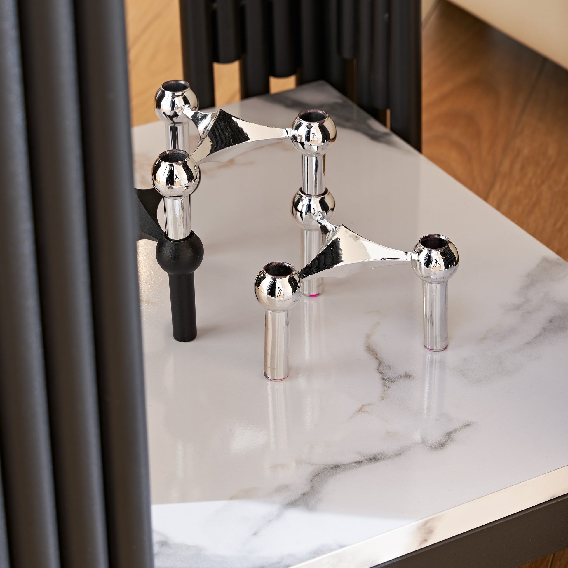 2 Tier Side Table, Faur Marbling End Table, Narrow Side Table With Storage Shelves, Modern Design Beside Table, Wood Nightstand For Living Room, Bedroom, And Office, Easy To Assembly, Black Black Primary Living Space Square Open Storage Coffee & End