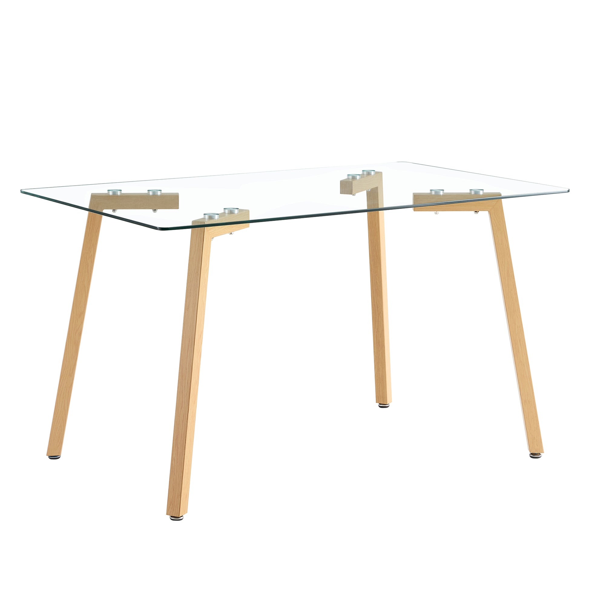 Glass Dining Table Modern Minimalist Rectangle, 4 6, 0.31 "Tempered Glass Tabletop With Wooden Coated Metal Legs, Writing Desk, Suitable For Kitchens, Restaurants, And Living Rooms, 51" W X 31"D X 30" Transparent Glass