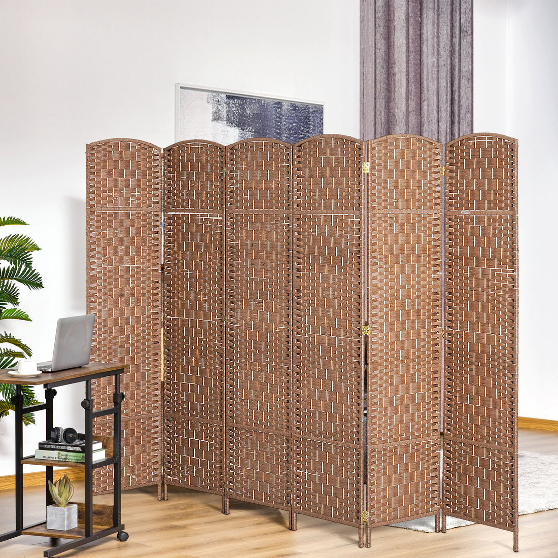 6' Tall Wicker Weave 6 Panel Room Divider Privacy Screen Natural Natural Wood