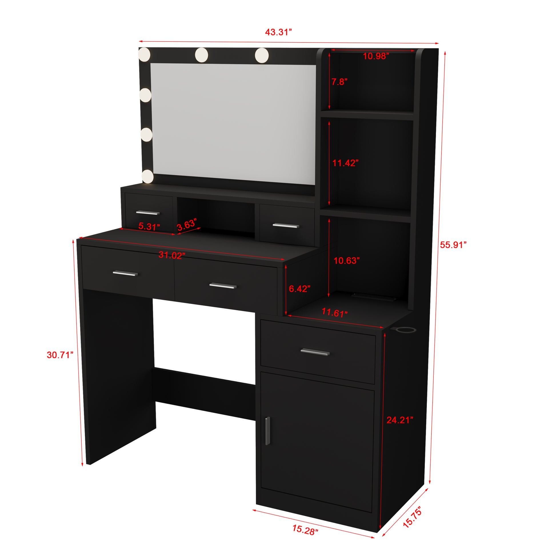 Newly Designed Smart Mirror Dressing Table With Drawers And Storage Cabinet, Dressing Table With Dressing Pad For Bedroom, Dressing Room Black Bedroom American Design,American Traditional,Classic,Coastal Mdf Glass