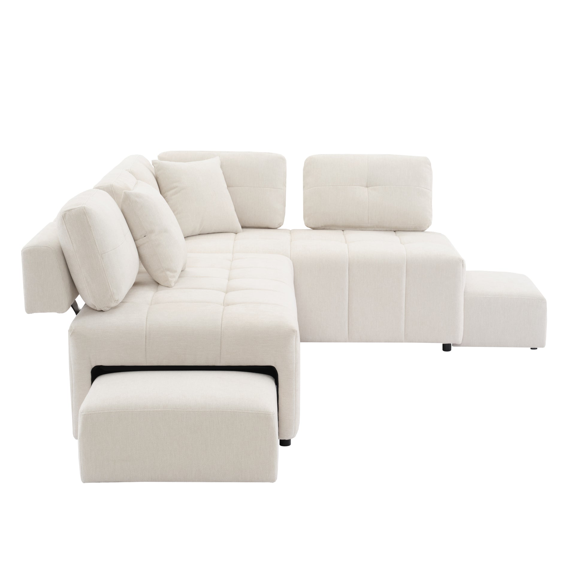 91.73" L Shaped Sofa Sectional Sofa Couch With 2 Stools And 2 Lumbar Pillows For Living Room, Biege Beige Chenille