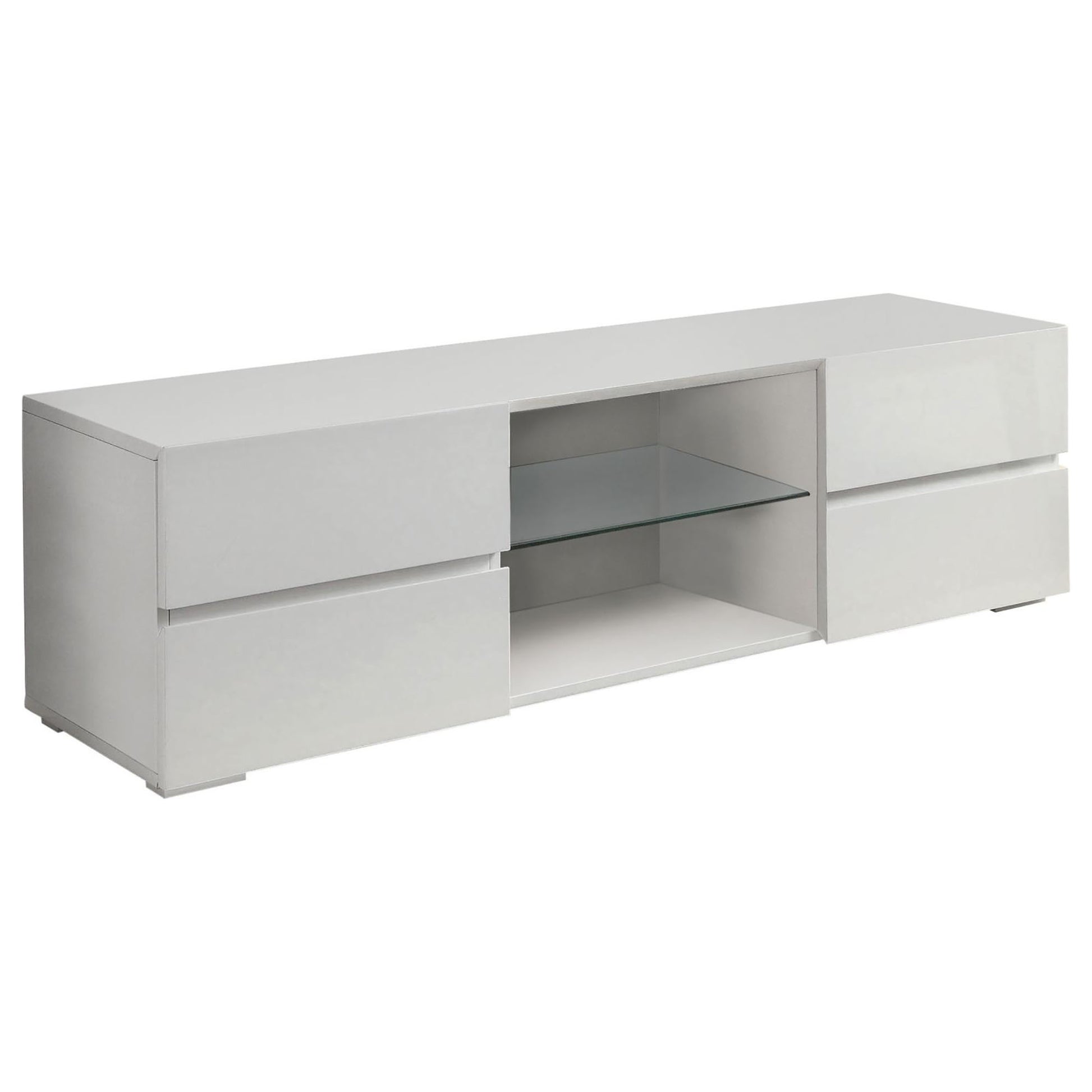 Glossy White 4 Drawer Tv Console White Primary Living Space 50 59 Inches 60 69 Inches Contemporary,Modern 60 Inches Wood