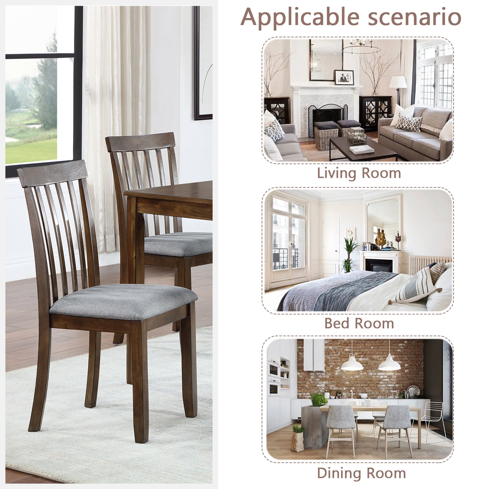 Wooden Dining Chairs Set Of 4, Kitchen Chair With Padded Seat, Upholstered Side Chair For Dining Room, Living Room, Walnut Walnut Dining Room Rubberwood Rubber Wood