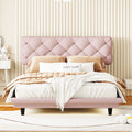 Full Size Upholstered Bed With Light Stripe, Floating Platform Bed, Linen Fabric,Pink Full Pink Linen