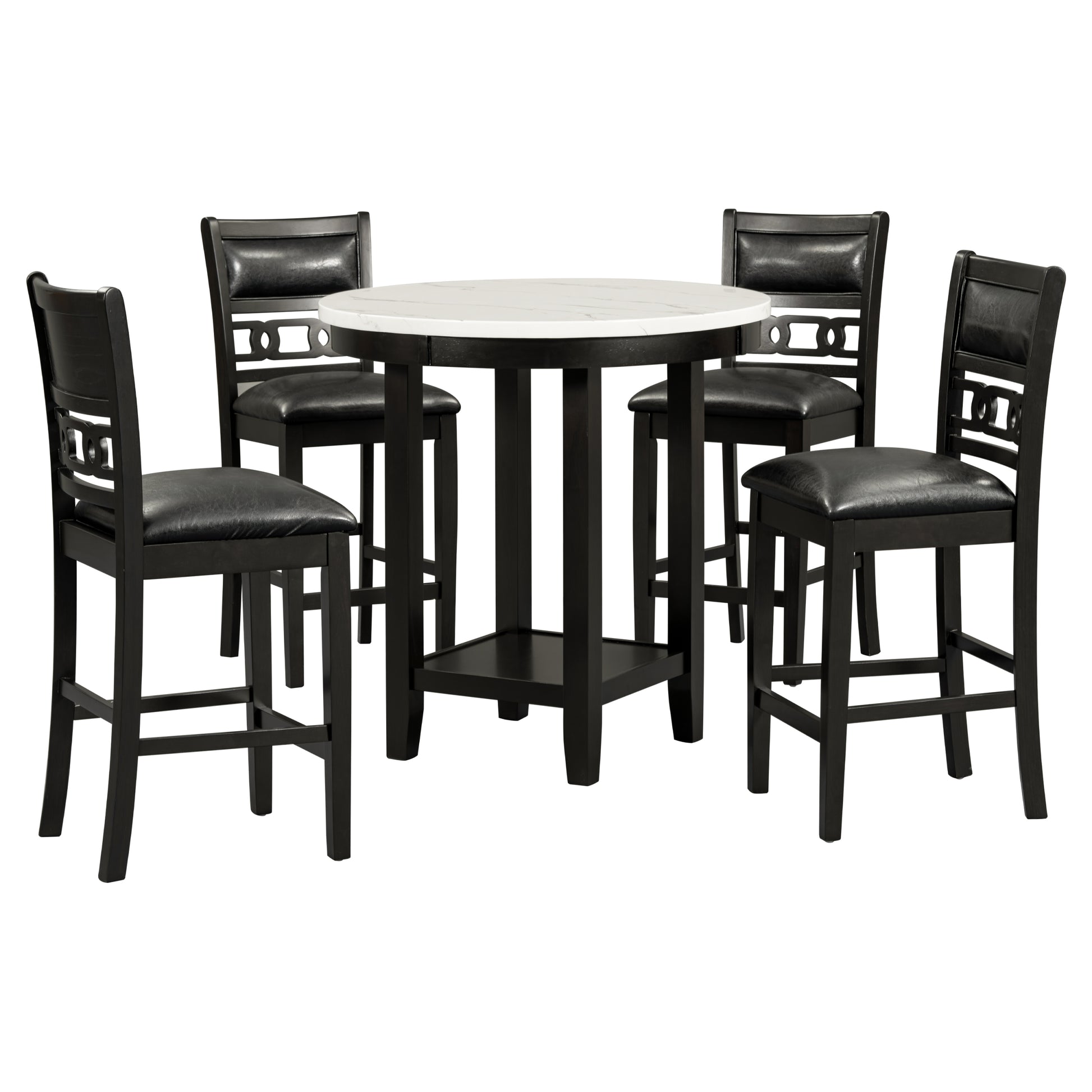 5 Piece Counter Height Dining Round Table Set With One Faux Marble Top Dining Table And Four Pu Leather Chairs,Dark Espresso Espresso Mdf