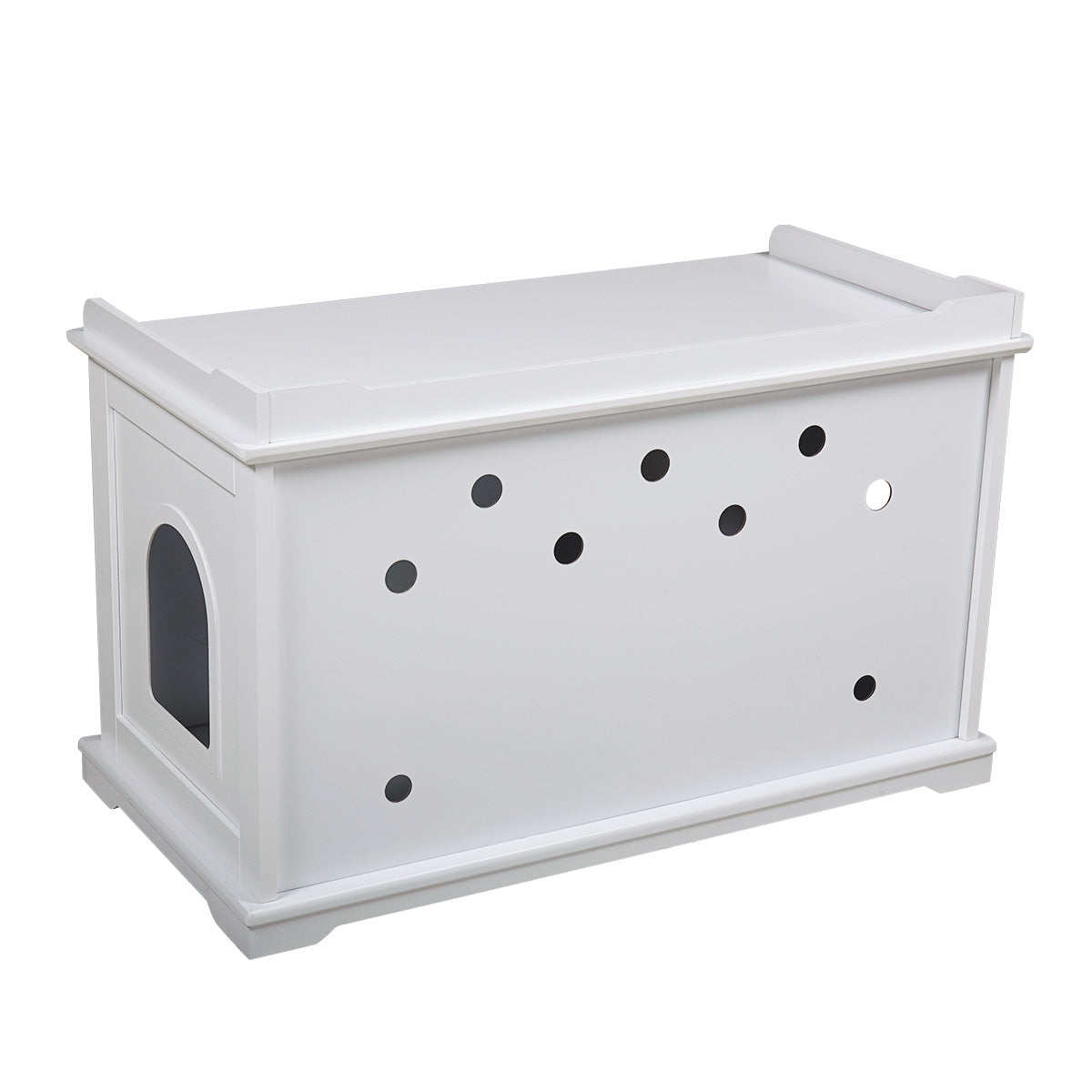 Cat Washroom Bench, Wood Litter Box Cover With Spacious Inner, Ventilated Holes, Removable Partition, Easy Access, White White Mdf